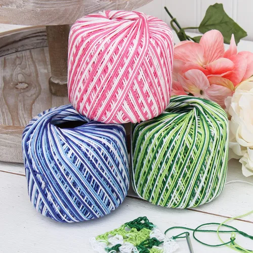 Vista 6 de ThreadArt - Hilo de ganchillo 100% algodón, talla 3, color azul mezclilla jaspeado, 49 Soft pure cotton crochet thread for lace, doilies