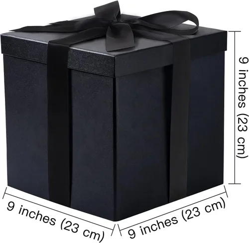Vista 3 de RUSPEPA Caja de regalo mediana negra con tapas, cinta y papel de seda, caja de regalo plegable perfecta para cumpleaños, graduación, día del padre