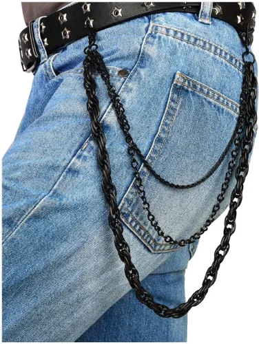 Vista 2 de MILAKOO Punk Leather Bracelets Set with Skull Designs Hip-hop Multi-layer Metal Jeans Chains for Punk/Biker