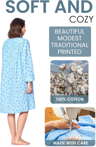 Vista 3 de Casual Nights Vestido largo de franela con botones florales en la parte delantera, manga larga, bata de casa holgada para mujer Floral azul