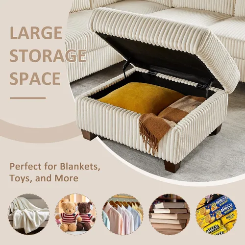 Vista 4 de Sofá modular modular en forma de V de 90.6 pulgadas con otomana de almacenamiento, sofá esquinero de pana de 6 asientos con asiento profundo