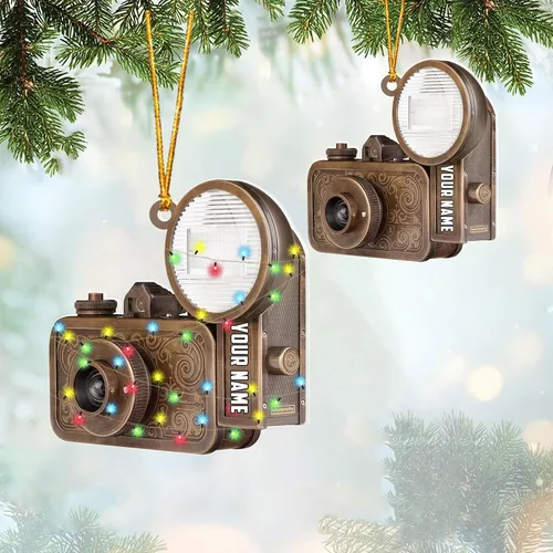 Vista 12 de Adorno personalizado para cámara, adornos de cámara personalizados para árbol de Navidad, cámara de película, adorno de Navidad, adorno