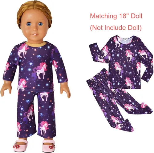 Vista 7 de Pijamas a juego para muñecas y niñas conjunto de pijamas de unicornio de algodón para niños pijama