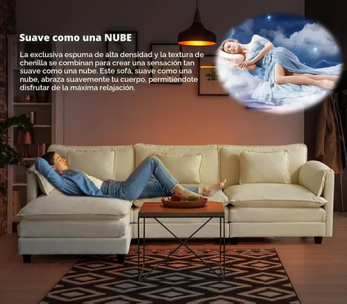 Vista 5 de ELUCHANG Sofá Seccional Modular en Forma de L de 113 pulgadas, cómodo sofá nube de 4 asientos con otomana móvil, sofá de asiento profundo para sala