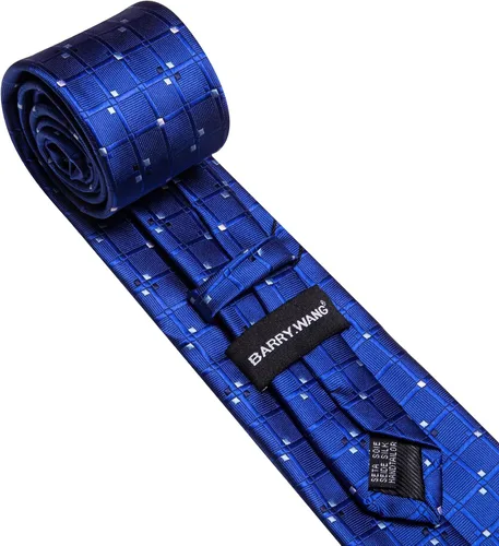 Vista 149 de Barry.Wang Juego de corbatas a cuadros para hombre con pañuelo gemelos de rayas clásicas