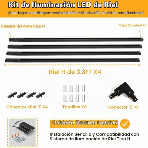 Vista 2 de VANoopee Rieles de iluminación de riel de 13 pies de alto con conector
