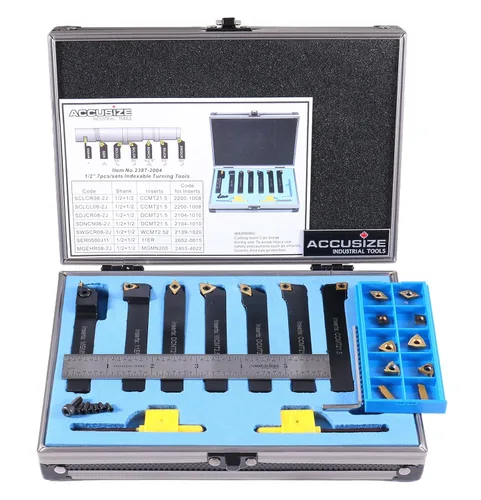 Vista 10 de Accusize Industrial Tools 1/2" 9 piezas/juego, herramientas de torneado de carburo indexables y barra de mandrinar, 2988-0012 1/2" Shank 9pc