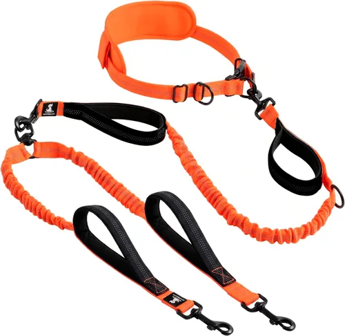 Vista 9 de SparklyPets Correa doble elástica para perro con 2 correas para perros con soporte trasero - Correa doble para perros para razas medianas y medianas