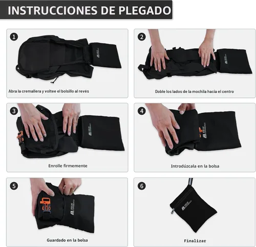 Vista 6 de Mochila de senderismo 10L/15L, pequeña, ligera, plegable, para viajes, mochila de día, resistente al agua, para mujeres y hombres (Negro, 10L)