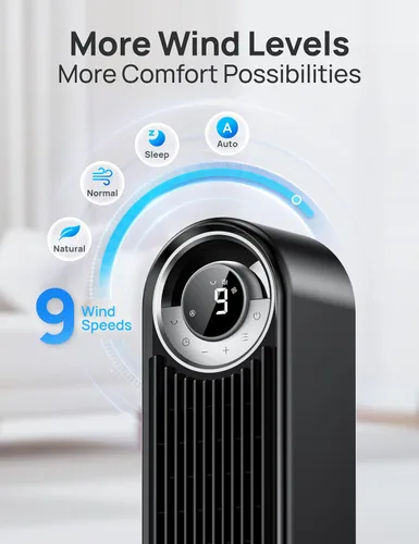 Vista 7 de Dreo Paquete de ventilador de pedestal inteligente de 43 pulgadas con ventilador de torre para dormitorio con velocidad de 26 pies/s y temporizador