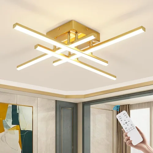 Vista 10 de CANEOE Moderna lámpara de techo LED de 38W regulable, lámpara de techo de montaje empotrado con control remoto, color plateado, cerca de la lámpara