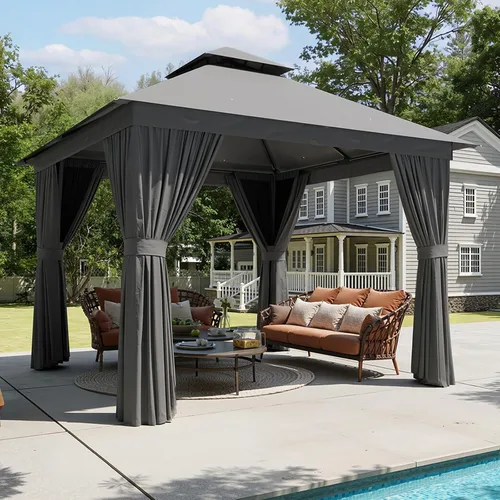 Vista 12 de Aoxun 8'x8' Outdoor Gazebo Metal Frame Canopy Tent with Curtains (Gray)
