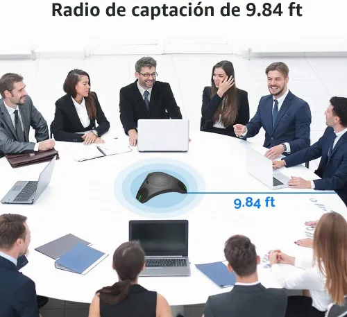Vista 5 de Altavoz y micrófono de conferencia, micrófono de altavoz USB omnidireccional de 360° con concentrador USB, reducción de ruido/cancelación de eco