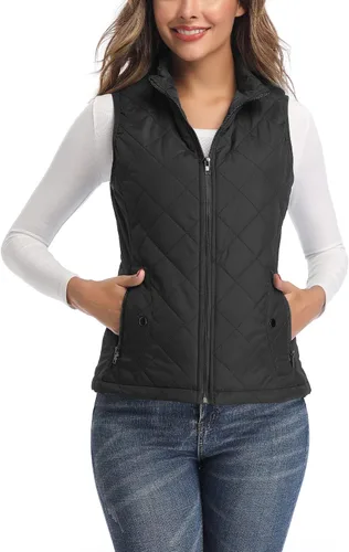Vista 20 de LONGKING Chaleco de mujer, cuello alto, ligero, con cremallera, acolchado para mujer Rosa albaricoque