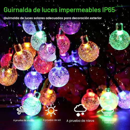 Vista 3 de Guirnalda de luces solares para exteriores, 100 luces LED de 40 pies de globo de cristal multicolor con 8 modos de iluminación, luces solares