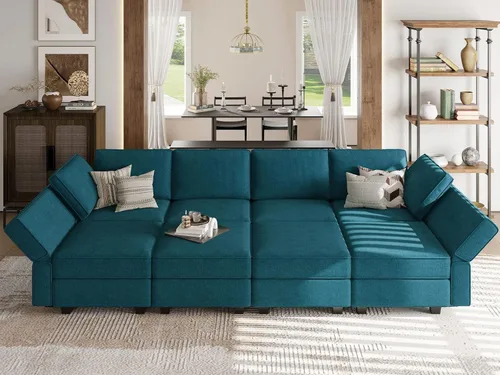 Vista 17 de Belffin - Sofá seccional modular con cama oculta, sofá seccional convertible para sala de estar. Sofá color gris claro