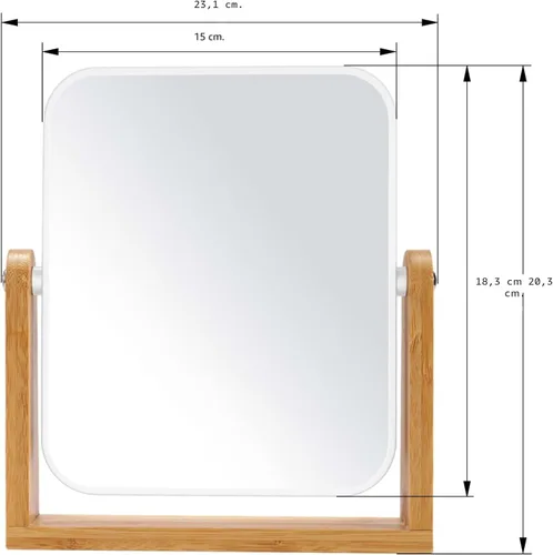 Vista 8 de LFOYOU Espejo de maquillaje de tocador con soporte de bambú natural, espejo de aumento giratorio de 360 grados de doble cara, espejo de maquillaje