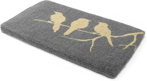 Vista 3 de Fab Habitat Felpudo extra grueso, tejido a mano, duradero, fibra de coco natural, entrada, puerta delantera, porche, patio, pájaros en rama, gris
