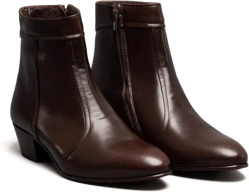 Vista 4 de Club Cubano EMMANUEL Botas de tacón cubano de cuero liso para hombre, color marrón
