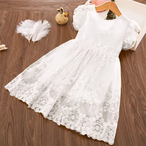 Vista 3 de Vestido de flores para niñas, vestido de princesa de encaje para fiestas, desfiles, vestido de verano vintage, vestido de bautizo, bautizo, vestidos