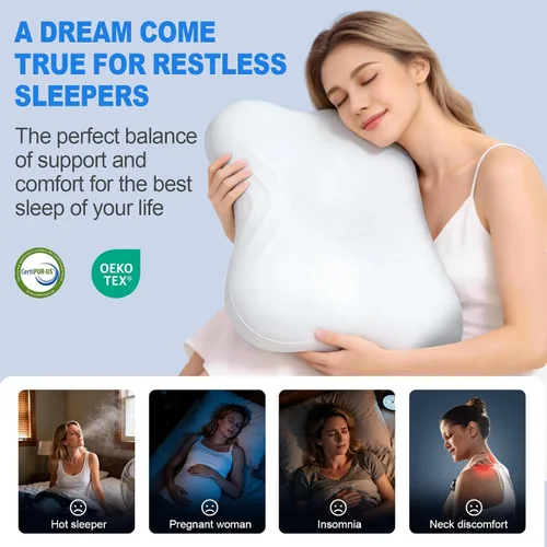 Vista 14 de Almohada cervical para aliviar el dolor de cuello y dormir de lado Blanco