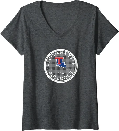 Vista 3 de Womens Louisiana Tech Bulldogs Plaid Badge V-Neck T-Shirt