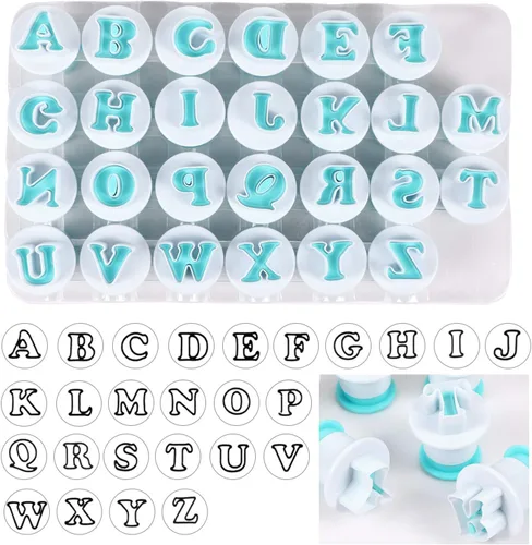 Vista 6 de BENBO - Juego de moldes para tartas con números de letras del alfabeto, 36 piezas para fondant, azúcar, manualidades, sello de galletas, impresión