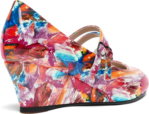 Vista 5 de SHOWFOREST Zapatos de tacón bajo con hebilla de punta redonda para mujer, con correa ajustable y correa ajustable, 2 pulgadas