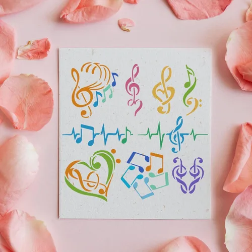 Vista 5 de FINGERINSPIRE Plantillas de notas musicales – Plantilla de notas de corazón de plástico de 11.8 x 11.8 pulgadas, patrón de varias formas