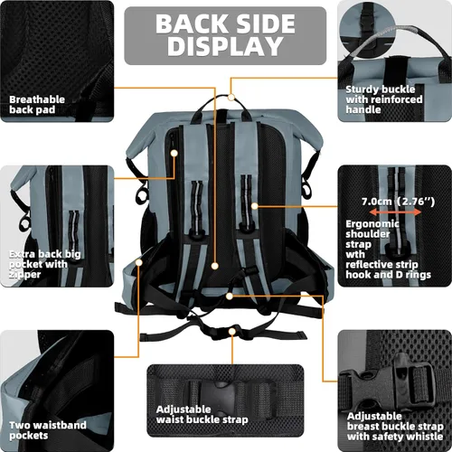 Vista 47 de MORXPLOR Bolsa seca impermeable, 5L/10L/20L/30L/40L/55L Mochila seca con funda impermeable para teléfono para natación, kayak