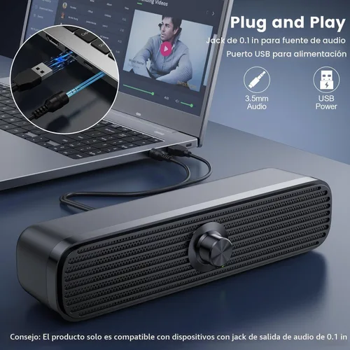 Vista 7 de 1Mii Altavoces de computadora para computadora de escritorio, tableta portátil, altavoces de PC alimentados por USB, pequeños altavoces con cable