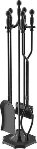 Vista 9 de Juego de 5 herramientas para chimenea de 31 pulgadas, herramientas de hierro forjado con mango ergonómico, juego de accesorios para chimenea incluye