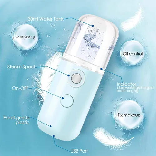 Vista 4 de GIVERARE Nano Vaporizador Facial, Mini Vaporizador de Mano, Vaporizador Recargable por USB, Tanque de Agua Visual de 30ml, Hidratante y Humectante