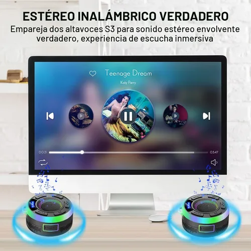 Vista 5 de Altavoz Bluetooth de ducha IPX7 impermeable, altavoces Bluetooth portátiles con ventosa y pantalla de tiempo, sonido de cristal y luz LED de graves