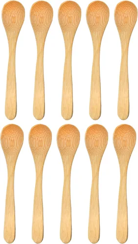 Vista 10 de BambooMN Cucharas de bambú para servir, mini cuchara de azúcar con sal, pequeñas cucharas de madera para especias, ovalada negra de 3.5 pulgadas, 10