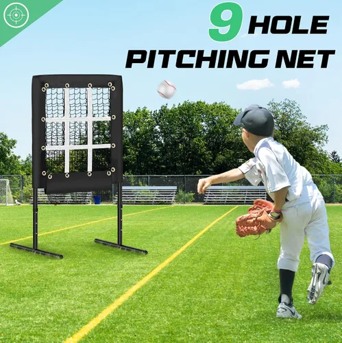 Vista 2 de RengueRengue 9 Hole Pitching Net Baseball Pitching Target with Strike Zone, Softball Pitching Aid Net, 3 Level Adjustable Height, Portable Training