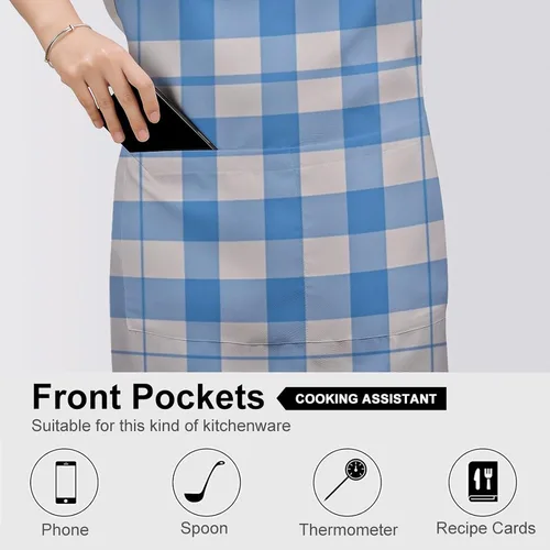 Vista 5 de Personalized Blue And White Adult Apron, Kitchen Cooking Aprons for Woman Man, Adjustable Bib Apron with Pocket for Baking, BBQ Crafting Outdoors