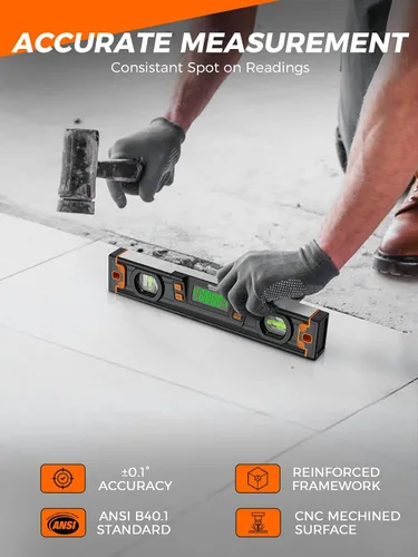 Vista 2 de Mecurate Nivel Digital de 10 Pulgadas, Herramienta de Nivel de Torpedo Profesional de Precisión Inteligente, Pantalla LCD Brillante, Alertas