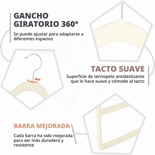 Vista 7 de Percha de terciopelo para pantalones y ropa para ahorrar espacio, perchas antideslizantes para jeans Beige