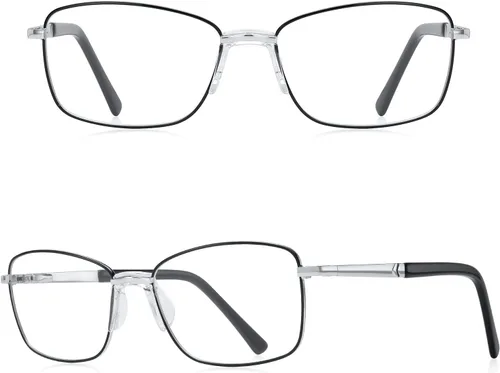 Vista 2 de RB. Pilot - Lentes de lectura para mujer, bloqueo de luz azul, lentes de computadora con bisagra de resorte, marco de metal, patas de acetato Puente