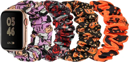 Vista 7 de Paquete de 4 bandas elásticas Scrunchie compatibles con Apple Watch de 38 mm, 40 mm, 41 mm, 42 mm, 44 mm, 45 mm, 49 mm, bandas elásticas con bonito