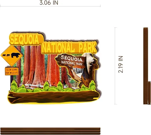 Vista 3 de Imán de madera del Parque Nacional Sequoia de los Estados Unidos, imanes de nevera 3D, recuerdos coleccionables, decoraciones hechas a mano