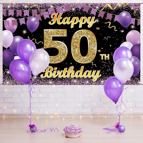 Vista 4 de Cartel de fondo de decoración de cumpleaños 50, decoraciones de feliz cumpleaños 50 para ella, decoración de fondo de fotos de fiesta de cumpleaños