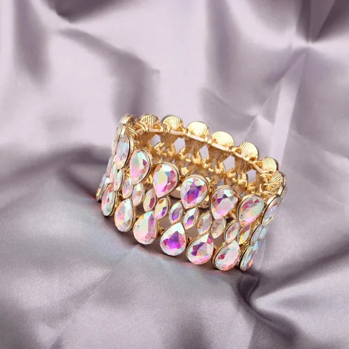 Vista 3 de QLLYHLH Pulsera elástica con forma de lágrima para mujer, accesorios de fiesta de dama de honor para boda