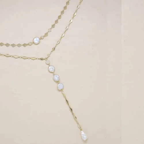 Vista 4 de Ettika Lariat Necklace for Women. Gold Drop Necklace, Necklaces for Women. 18K Gold or Rhodium Plated Chain. Trendy Jewelry