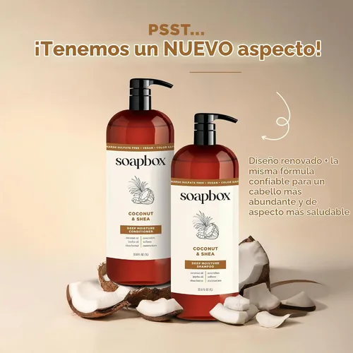 Vista 3 de Soapbox Champú de coco y karité para cabello seco, 33.8 oz Aceite de coco