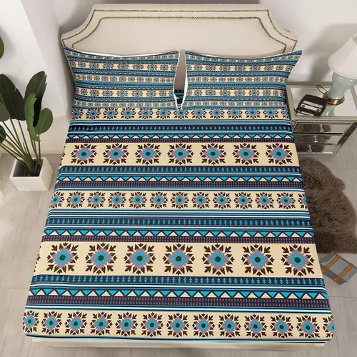Vista 26 de Juego de sábanas bajeras de diseño nativo americano del suroeste para niños, niñas y adolescentes, juego de ropa de cama tribal para niños, niñas