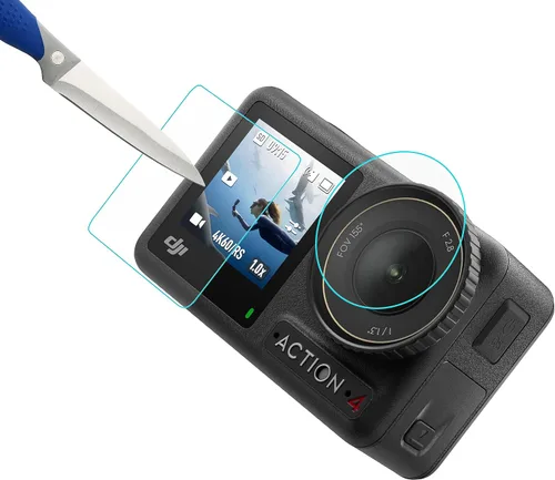 Vista 4 de Mr.Shield Paquete de 3 protectores de pantalla de vidrio templado para DJI Osmo Action 4 [Espalda+Lente+Frontal] [9 piezas] Vidrio Japón