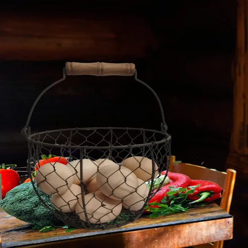 Vista 6 de TAIANLE. Cesta de huevos de alambre con mango de madera, cesta de recolección de huevos de granja con capacidad para 1-3 docenas – encimera