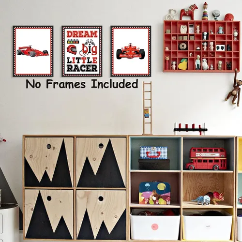 Vista 3 de LHIUEM Decoración de pared a cuadros de búfalo, decoración moderna de habitación de automóvil de carreras, inspiradora cita de habitación de niños